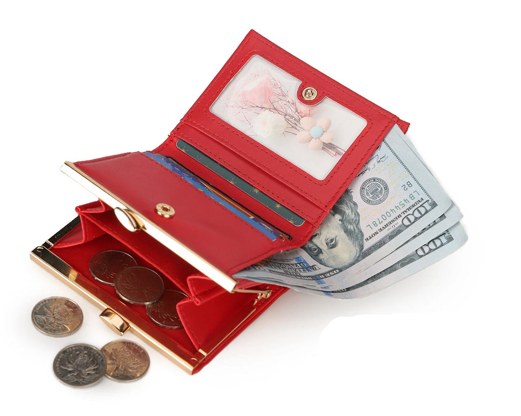 Portefeuille femme compact en cuir PU avec fermoir métallique élégant et format rigide — photo 2