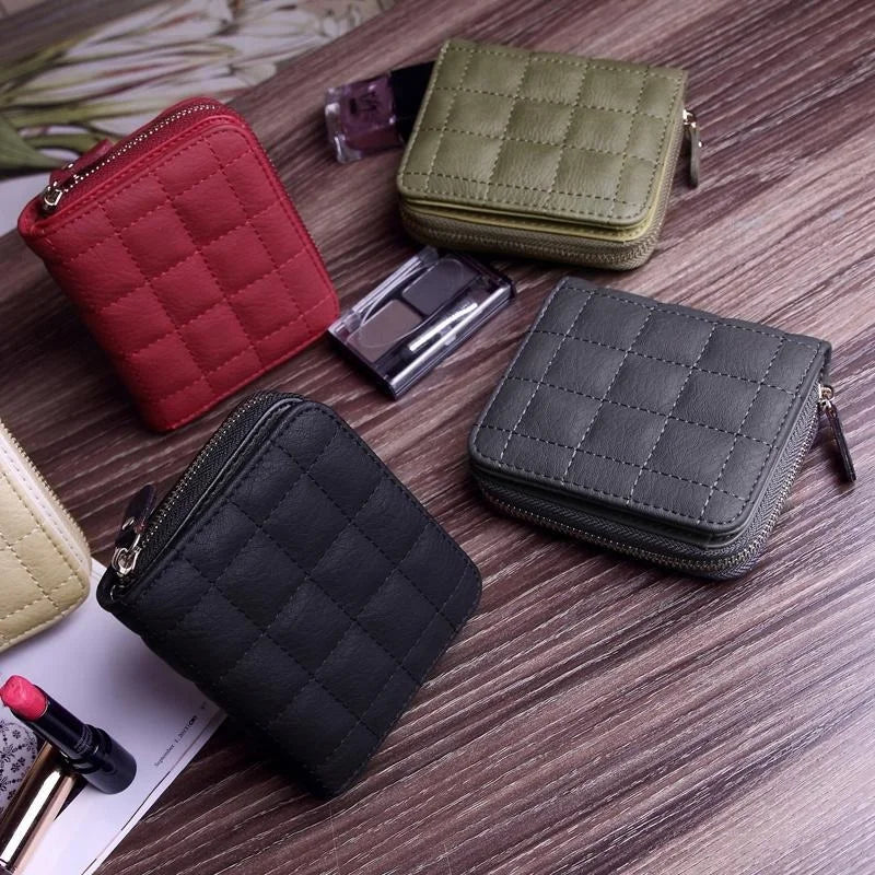 Portefeuille femme compact en cuir PU matelassé avec zip et fermoir sécurisé — photo 1