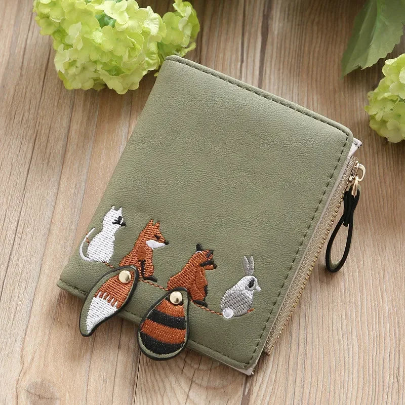 Portefeuille femme compact en cuir PU motif animaux avec zip et fermeture sécurisée — photo 1