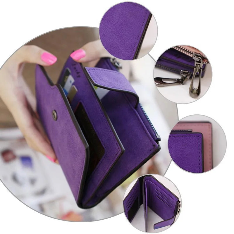 Portefeuille femme compact en cuir PU avec rabat et fermeture pression élégant — photo 6