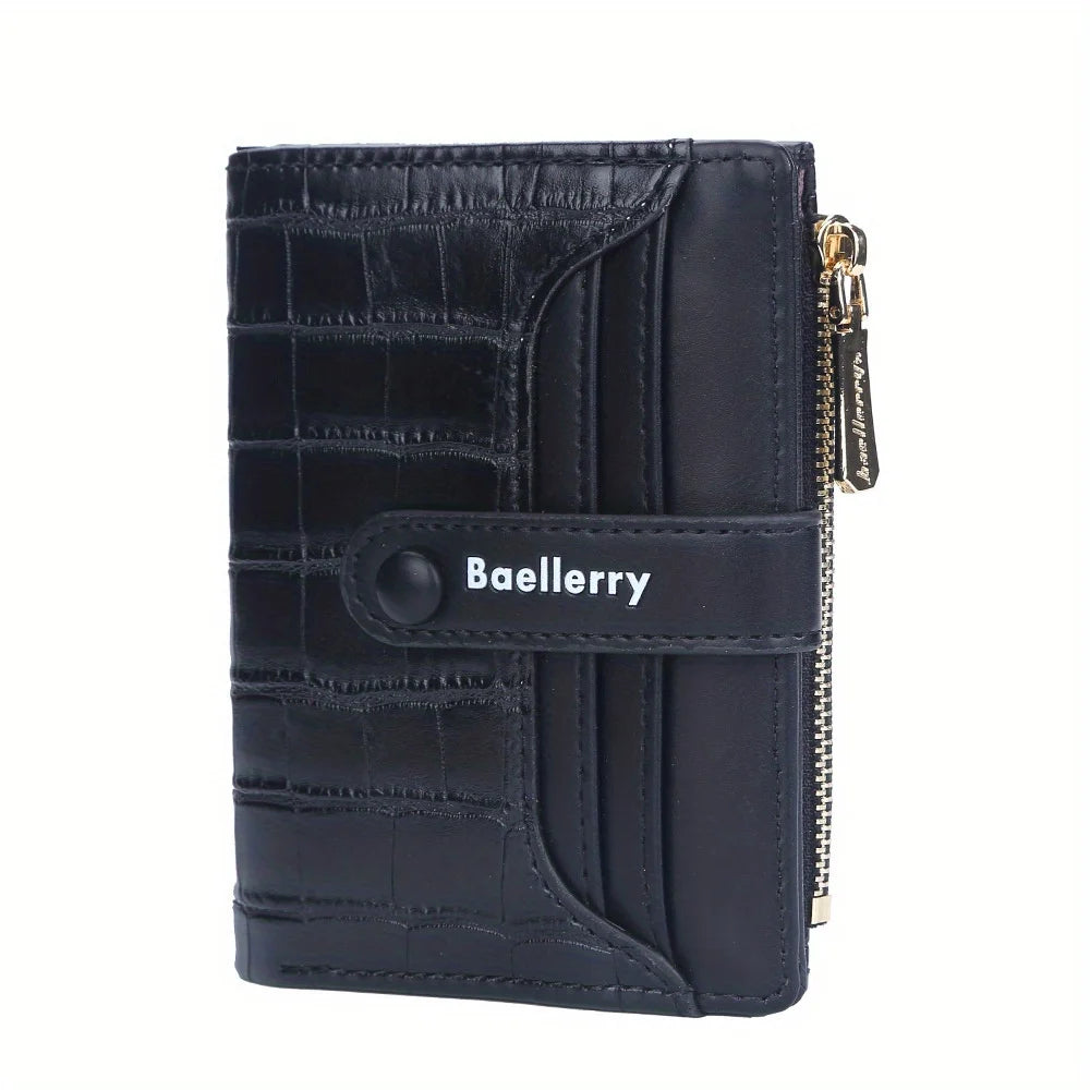 Portefeuille femme compact en cuir PU texturé avec rabat et zip multifonction — photo 10
