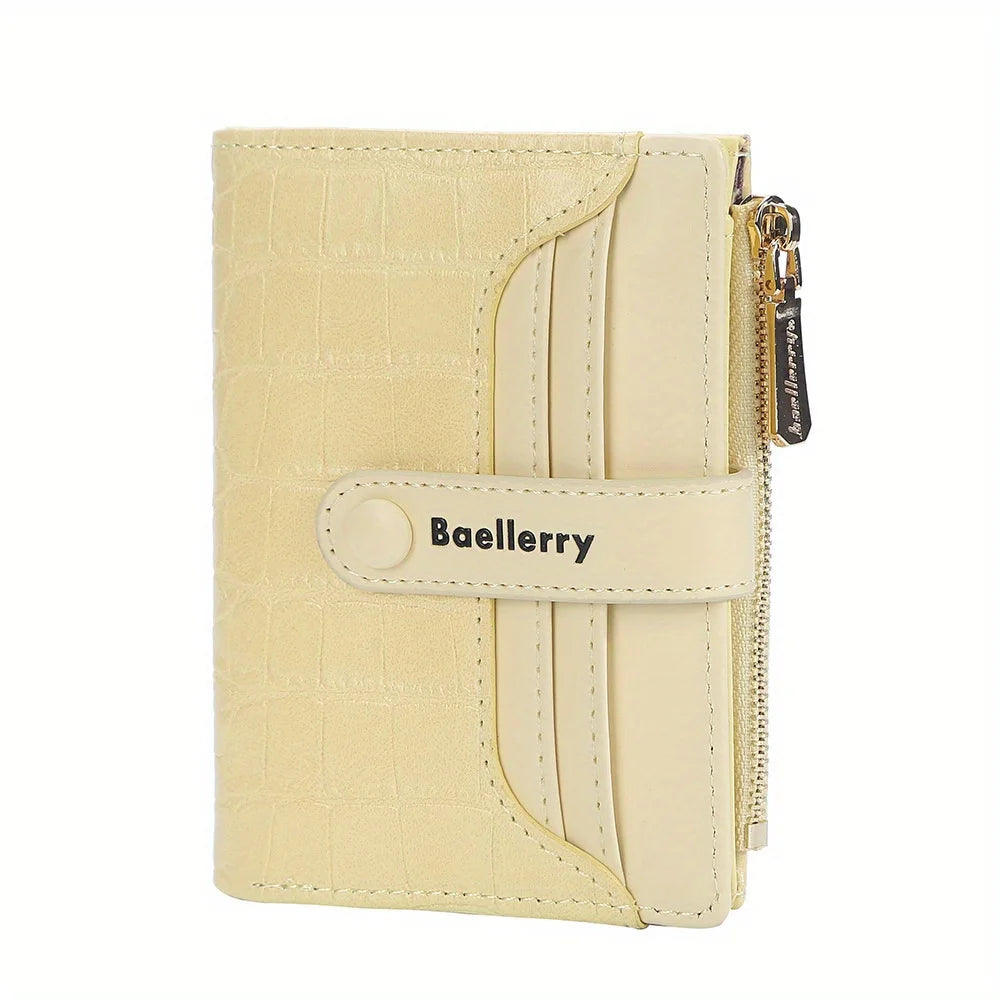 Portefeuille femme compact en cuir PU texturé avec rabat et zip multifonction — photo 11