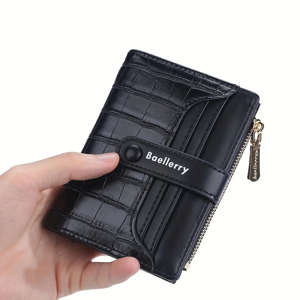 Portefeuille femme compact en cuir PU texturé avec rabat et zip multifonction — photo 2