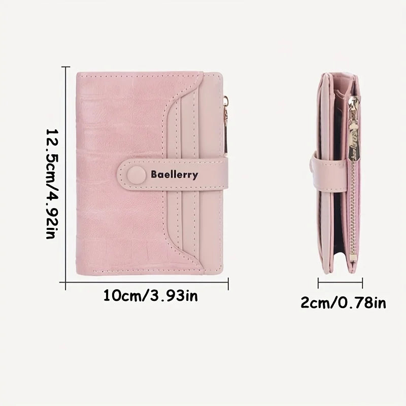 Portefeuille femme compact en cuir PU texturé avec rabat et zip multifonction — photo 3