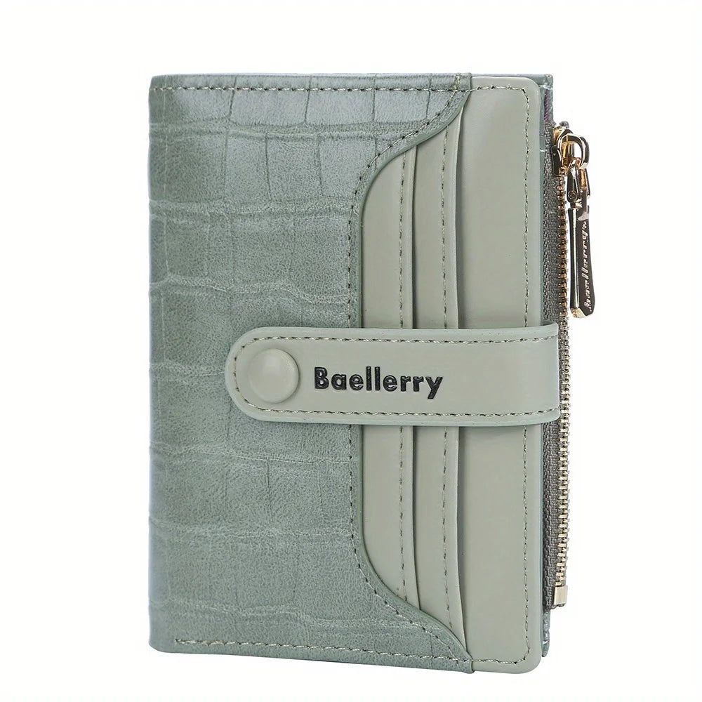 Portefeuille femme compact en cuir PU texturé avec rabat et zip multifonction — photo 4