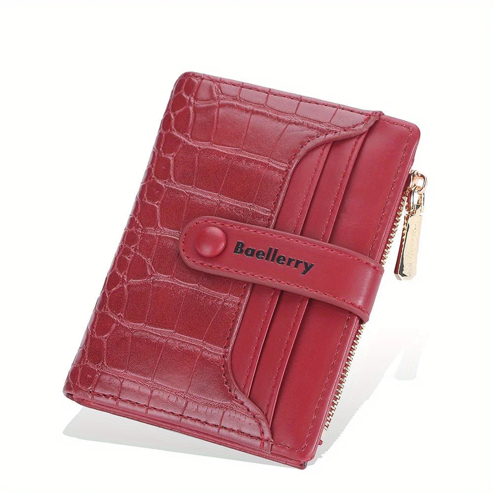 Portefeuille femme compact en cuir PU texturé avec rabat et zip multifonction — photo 6