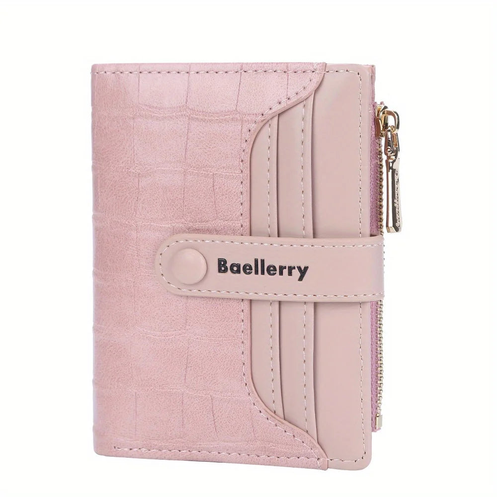 Portefeuille femme compact en cuir PU texturé avec rabat et zip multifonction — photo 7