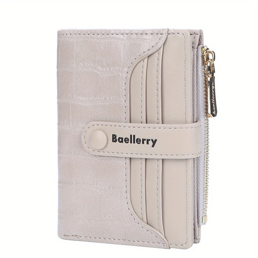 Portefeuille femme compact en cuir PU texturé avec rabat et zip multifonction — photo 8