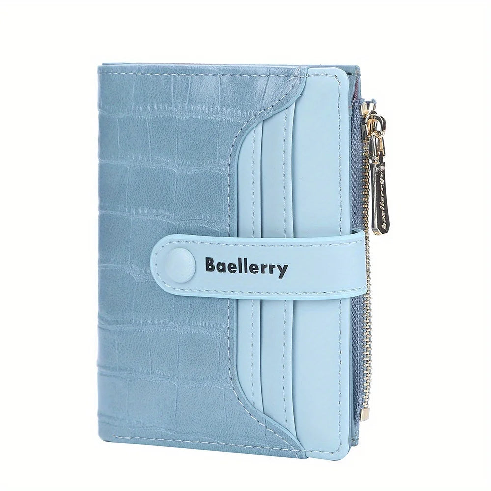 Portefeuille femme compact en cuir PU texturé avec rabat et zip multifonction — photo 9