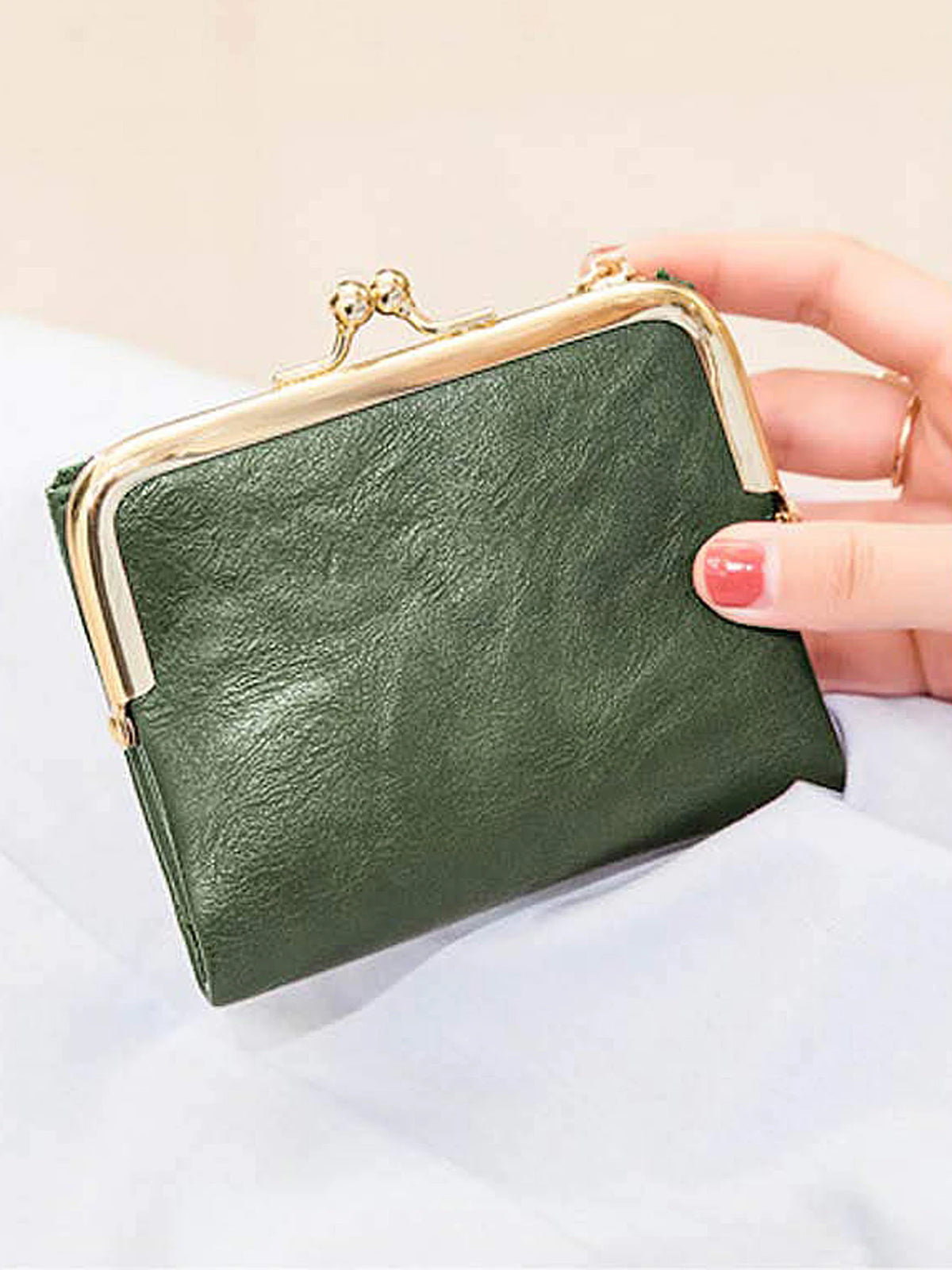 Portefeuille femme compact en cuir PU rétro avec fermoir clip et zip multifonction — photo 1