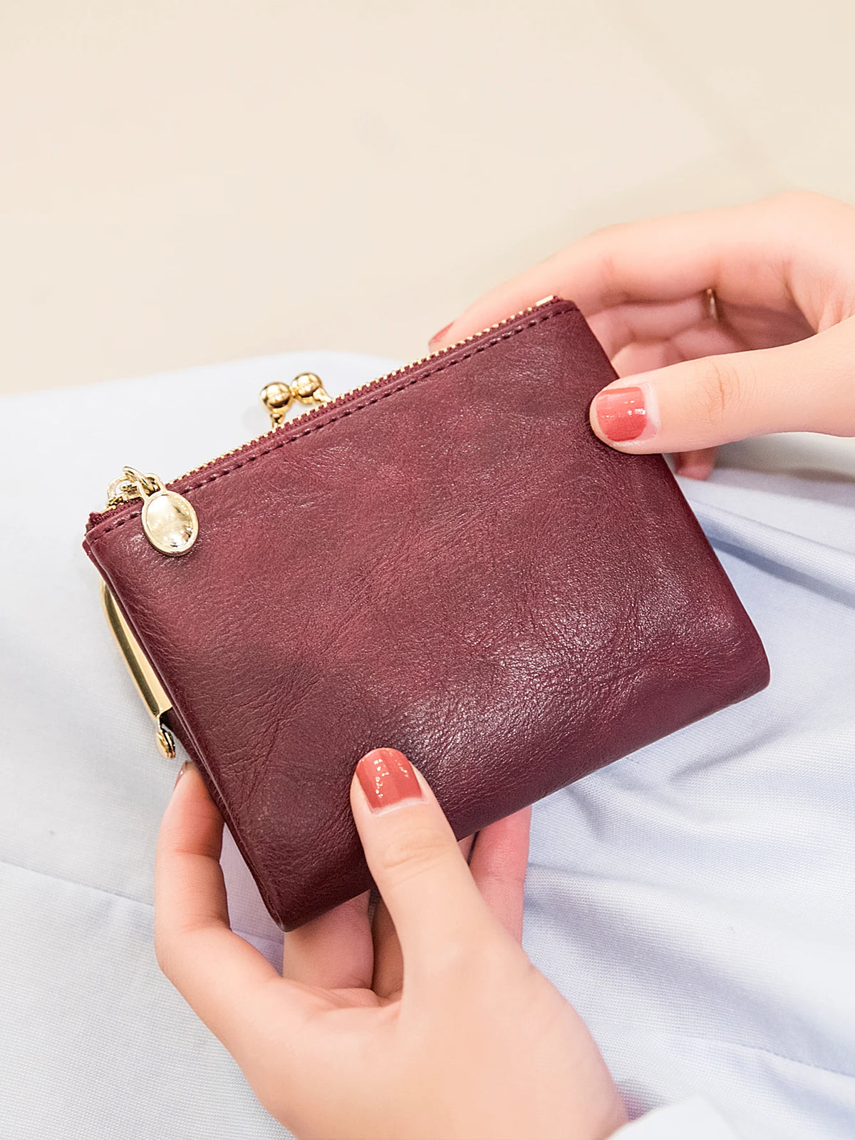 Portefeuille femme compact en cuir PU rétro avec fermoir clip et zip multifonction — photo 5