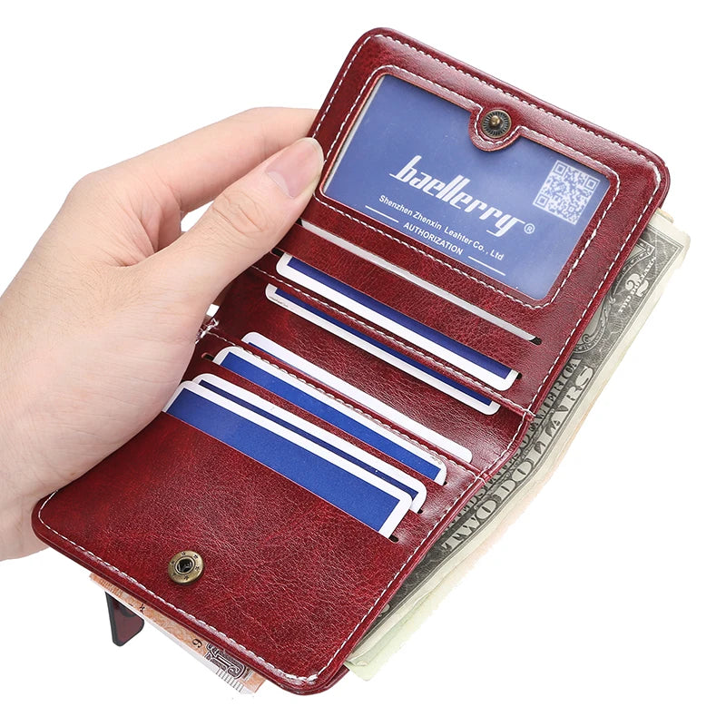 Portefeuille femme compact cuir PU avec zip et bouton pression porte-cartes élégant — photo 2