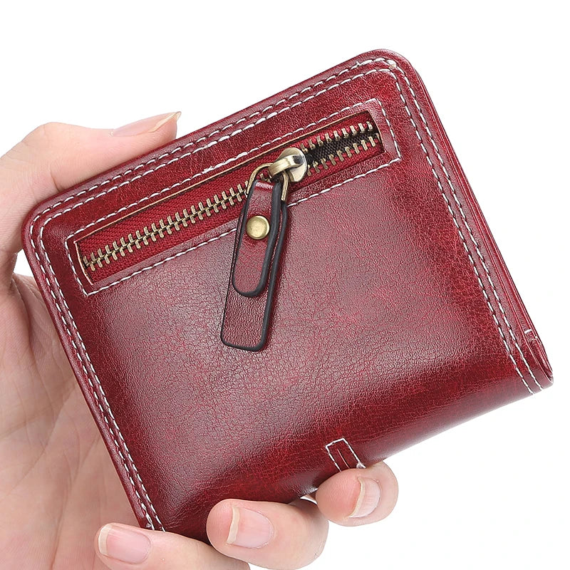 Portefeuille femme compact cuir PU avec zip et bouton pression porte-cartes élégant — photo 4