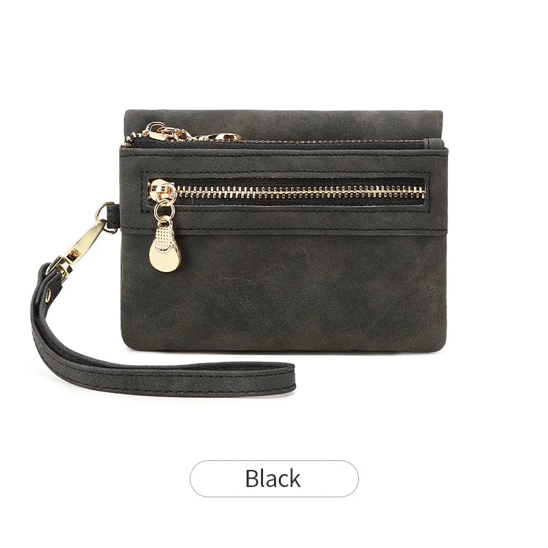 Portefeuille femme compact en cuir PU avec zip et dragonne amovible élégante — photo 10