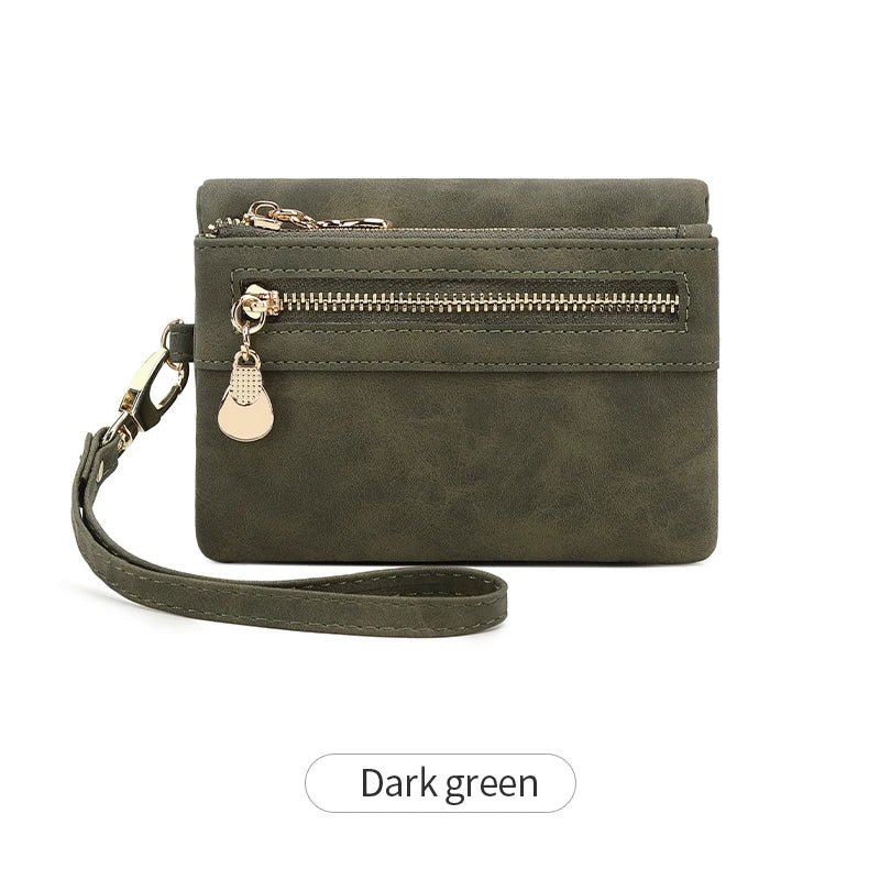 Portefeuille femme compact en cuir PU avec zip et dragonne amovible élégante — photo 11