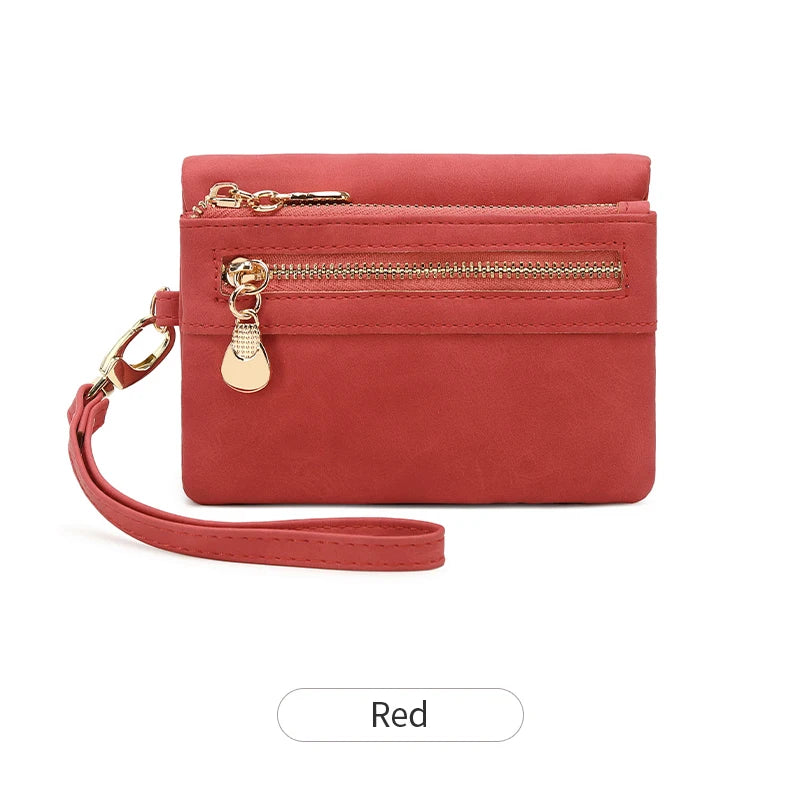 Portefeuille femme compact en cuir PU avec zip et dragonne amovible élégante — photo 12