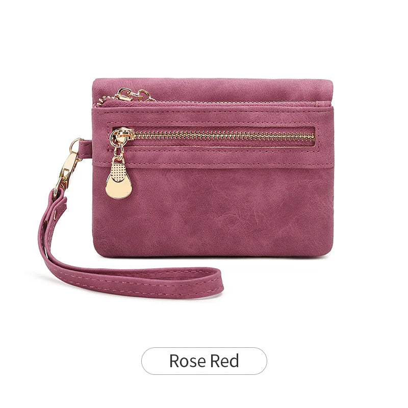Portefeuille femme compact en cuir PU avec zip et dragonne amovible élégante — photo 13