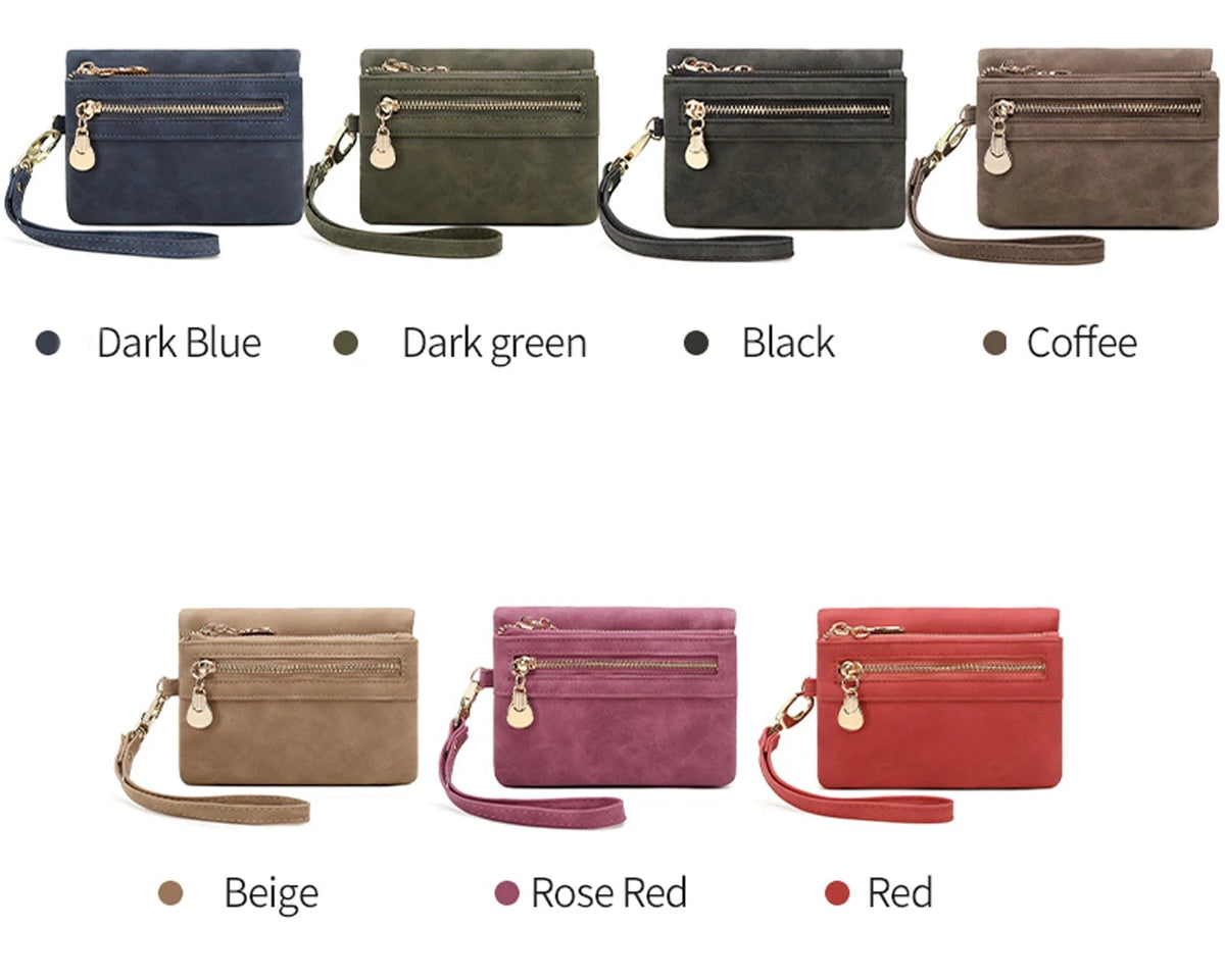 Portefeuille femme compact en cuir PU avec zip et dragonne amovible élégante — photo 6