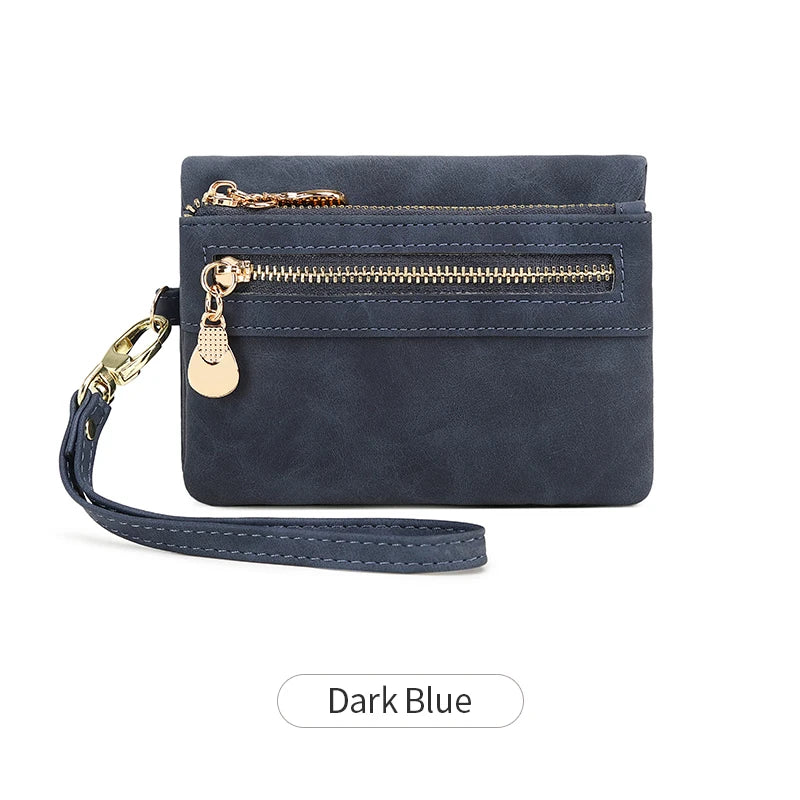 Portefeuille femme compact en cuir PU avec zip et dragonne amovible élégante — photo 7