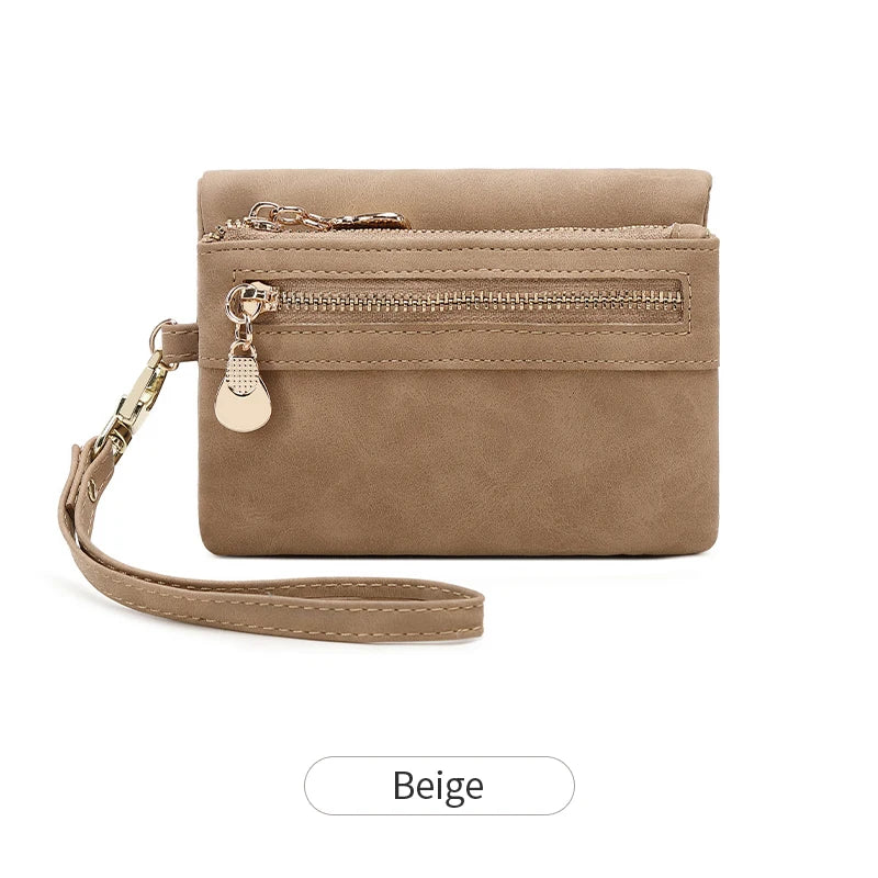 Portefeuille femme compact en cuir PU avec zip et dragonne amovible élégante — photo 8