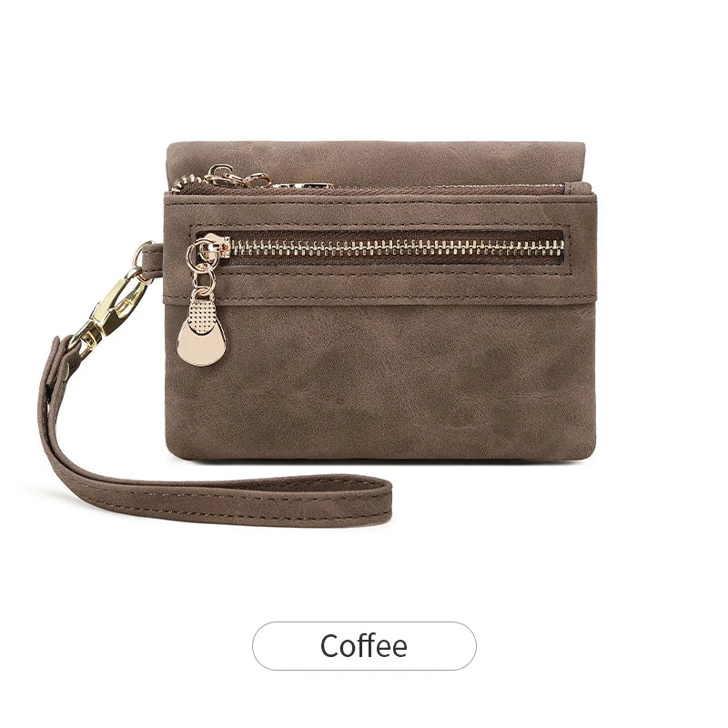 Portefeuille femme compact en cuir PU avec zip et dragonne amovible élégante — photo 9