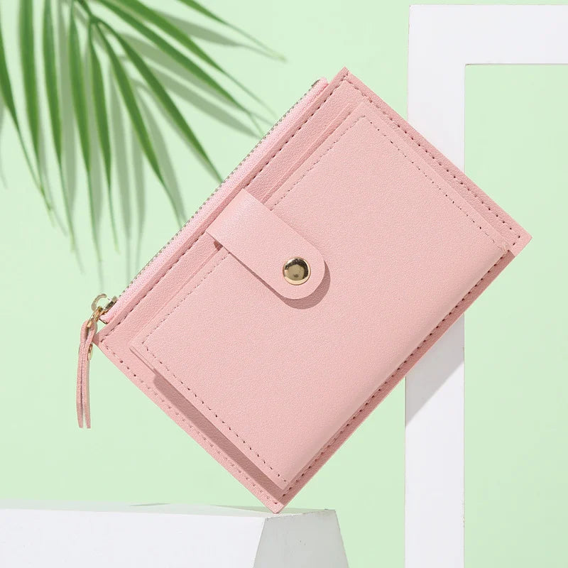 Portefeuille femme compact cuir PU avec zip et bouton pression porte-cartes multifonction — photo 10