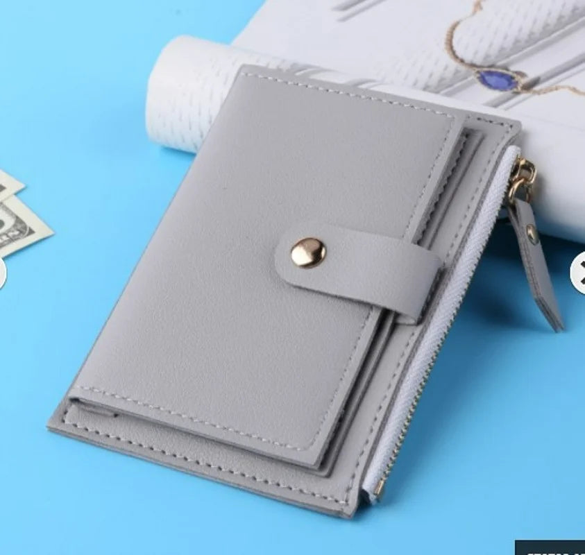 Portefeuille femme compact cuir PU avec zip et bouton pression porte-cartes multifonction — photo 11