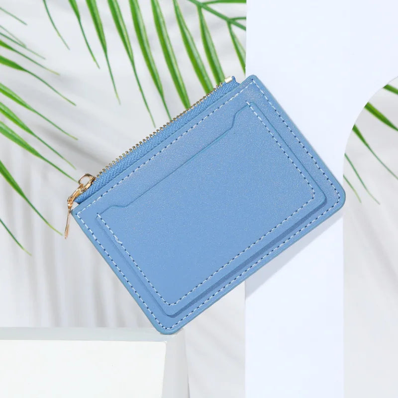 Portefeuille femme compact cuir PU avec zip et bouton pression porte-cartes multifonction — photo 14 Image