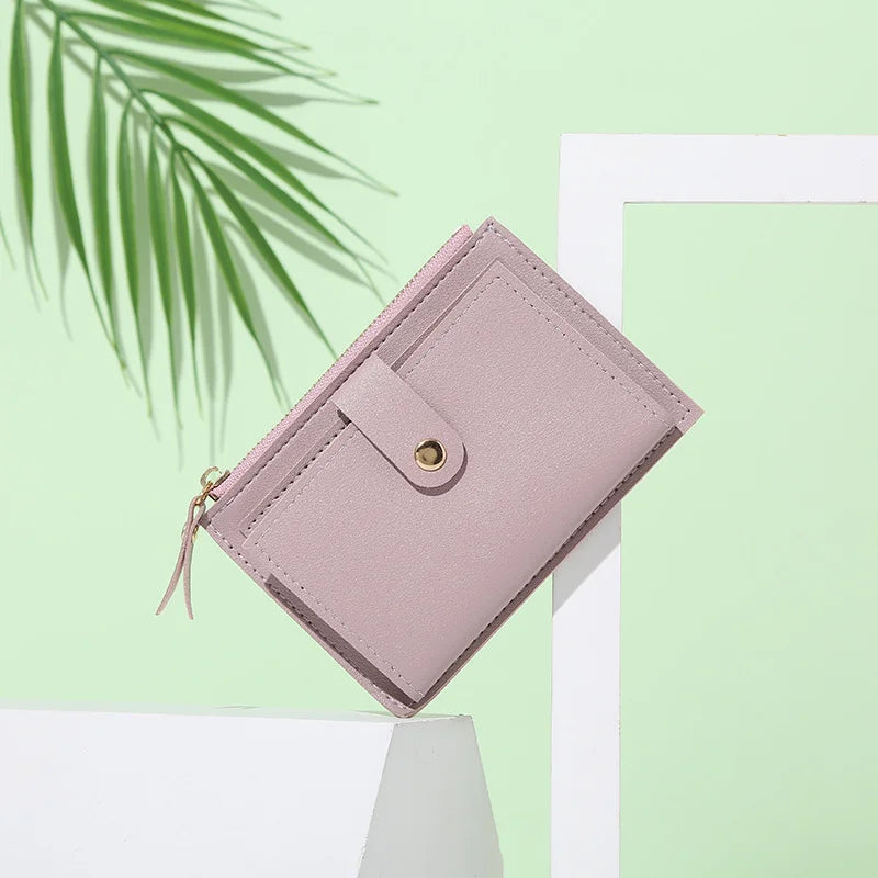 Portefeuille femme compact cuir PU avec zip et bouton pression porte-cartes multifonction — photo 18 Image
