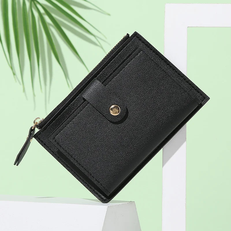 Portefeuille femme compact cuir PU avec zip et bouton pression porte-cartes multifonction — photo 19