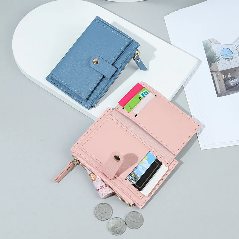 Portefeuille femme compact cuir PU avec zip et bouton pression porte-cartes multifonction — photo 2