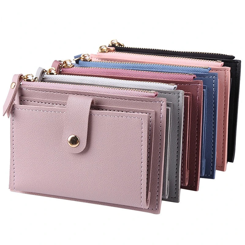 Portefeuille femme compact cuir PU avec zip et bouton pression porte-cartes multifonction — photo 4