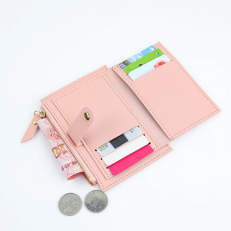 Portefeuille femme compact cuir PU avec zip et bouton pression porte-cartes multifonction — photo 5