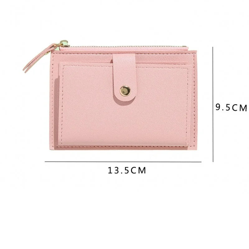 Portefeuille femme compact cuir PU avec zip et bouton pression porte-cartes multifonction — photo 6