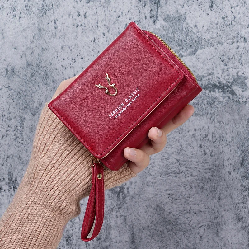Portefeuille femme compact en cuir PU avec zip, rabat et dragonne multifonction — photo 8