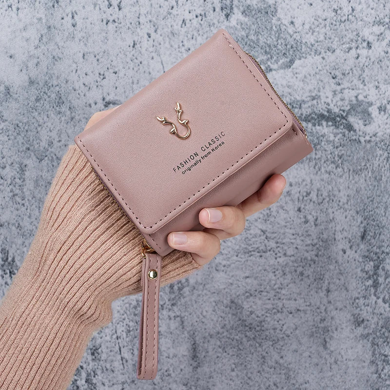 Portefeuille femme compact en cuir PU avec zip, rabat et dragonne multifonction — photo 9
