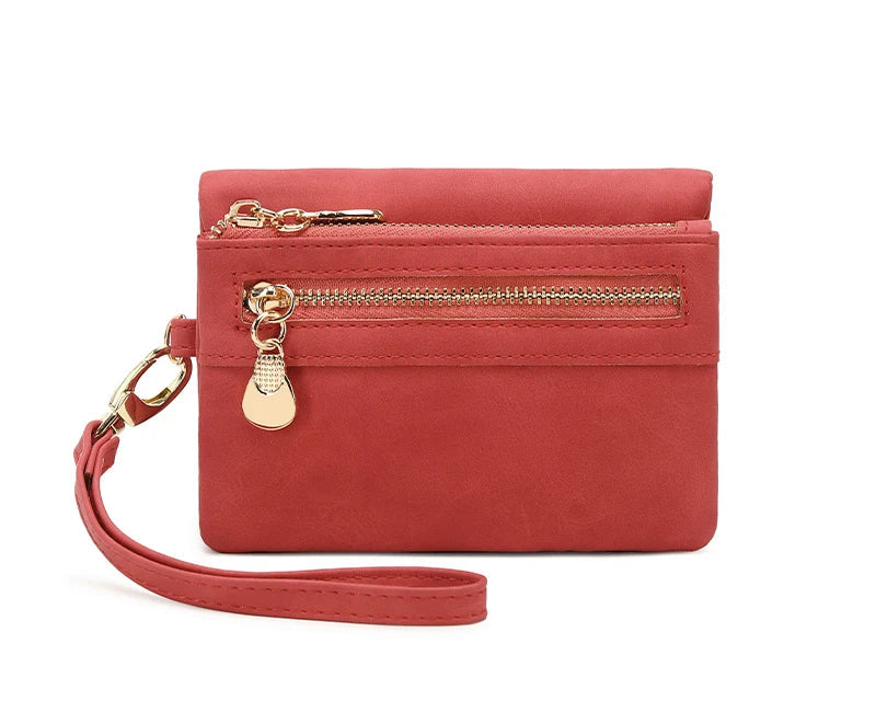 Portefeuille femme compact en cuir PU avec zip, dragonne et compartiments multiples — photo 10 Image