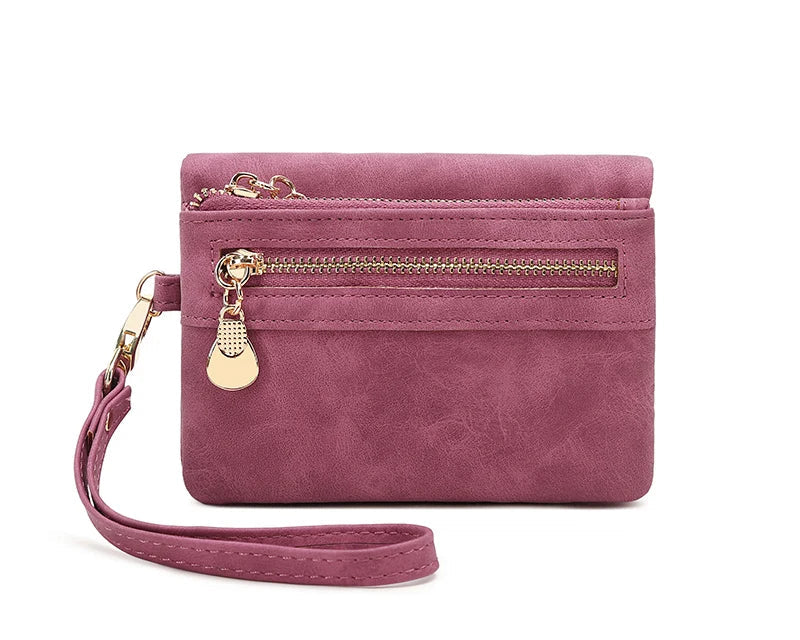 Portefeuille femme compact en cuir PU avec zip, dragonne et compartiments multiples — photo 12