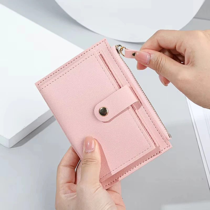 Portefeuille femme compact en cuir PU avec fermeture zippée et porte-cartes — photo 1
