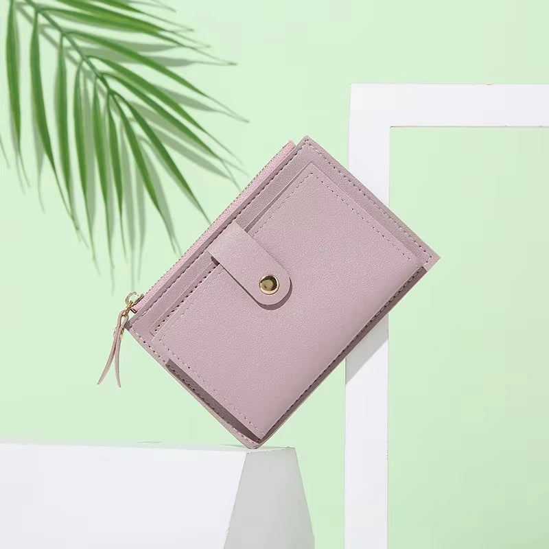 Portefeuille femme compact en cuir PU avec fermeture zippée et porte-cartes — photo 8