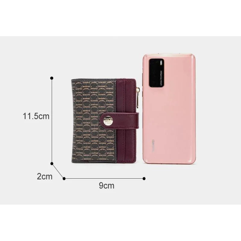 Portefeuille femme compact en cuir PVC motif logo avec bouton et zip élégant — photo 6
