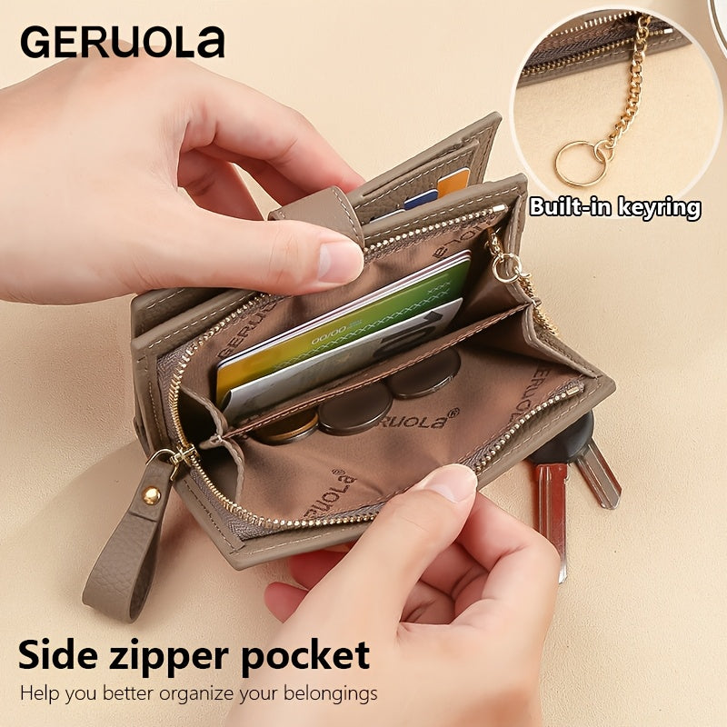 Portefeuille femme compact en cuir, anti-RFID et porte-clés