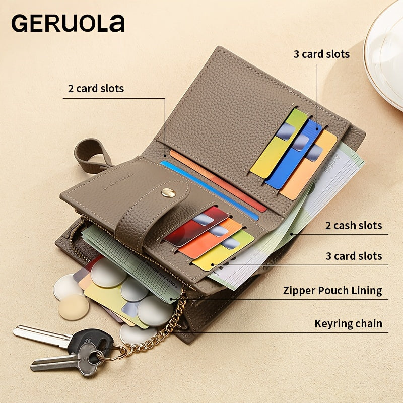 Portefeuille femme compact en cuir, anti-RFID et porte-clés