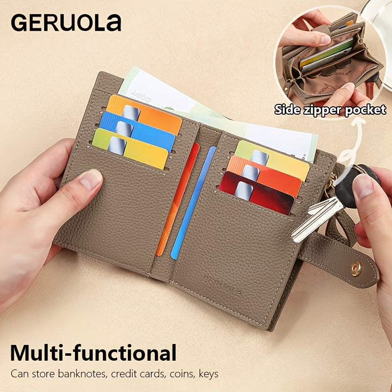 Portefeuille femme compact en cuir, anti-RFID et porte-clés