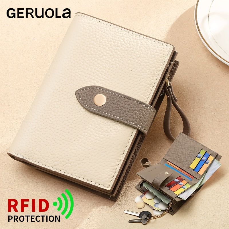 Portefeuille femme compact en cuir, anti-RFID et porte-clés