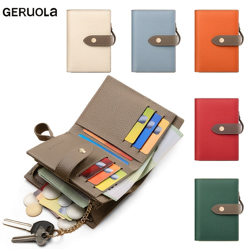 Portefeuille femme compact en cuir, anti-RFID et porte-clés