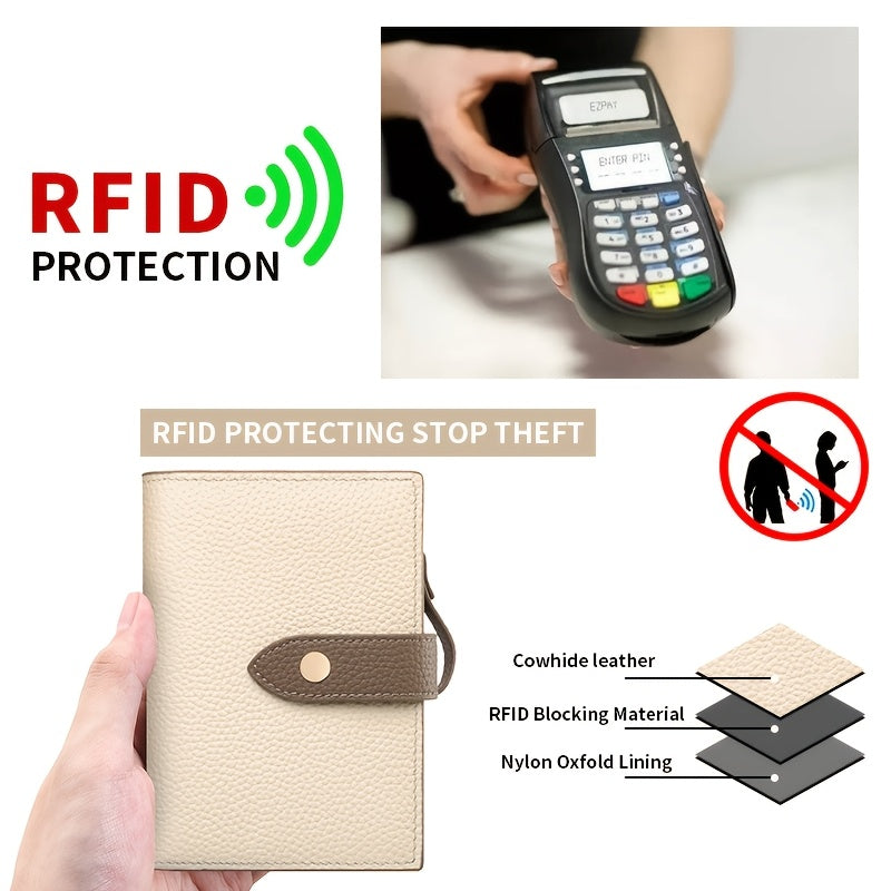 Portefeuille femme compact en cuir, anti-RFID et porte-clés