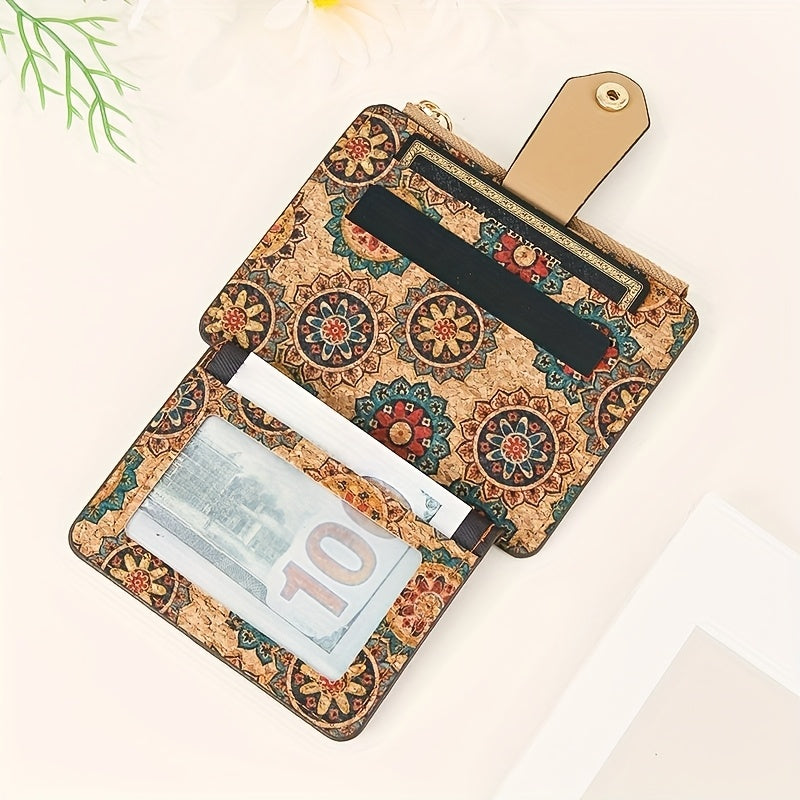 Portefeuille femme compact en liège imprimé, dix cartes