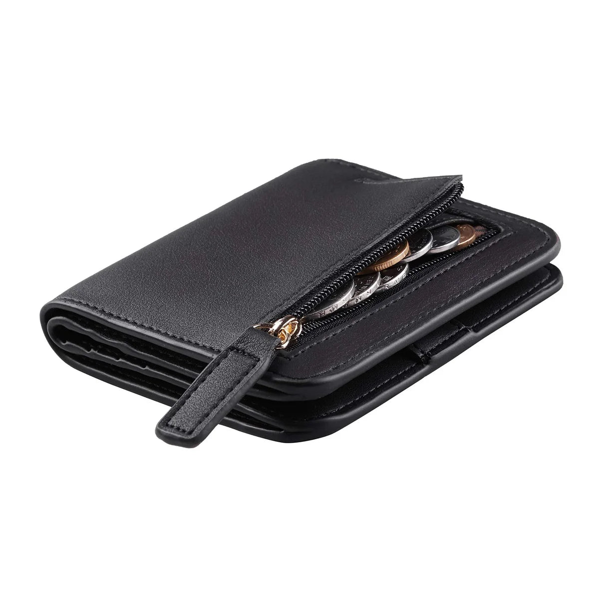 Portefeuille femme compact en cuir PU RFID avec bouton pression et porte-cartes sécurisé — photo 1