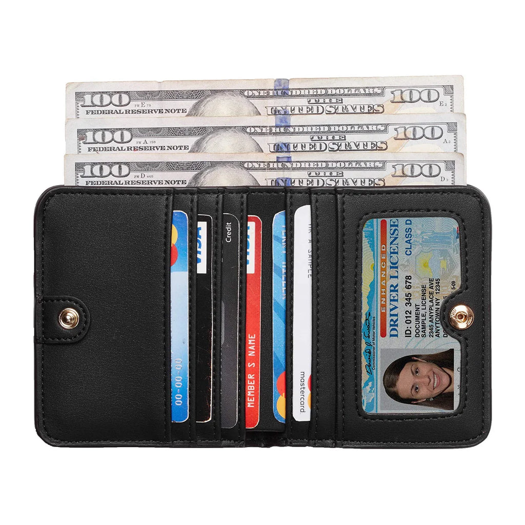 Portefeuille femme compact en cuir PU RFID avec bouton pression et porte-cartes sécurisé — photo 2